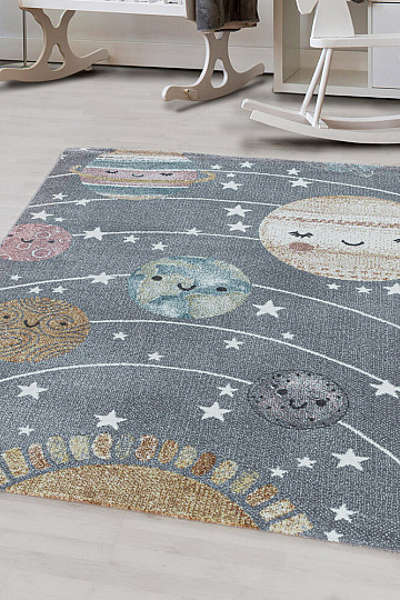 Luksuzni dječji komadni tepih FUNNY universe sivi