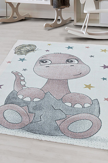 Luksuzni dječji komadni tepih FUNNY DINOSAURS PINK