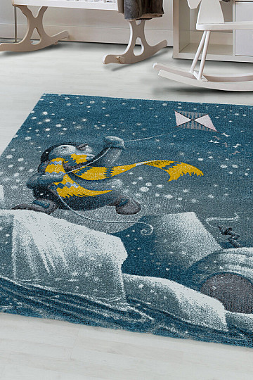 Luksuzni dječji komadni tepih FUNNY BLUE PENGUIN