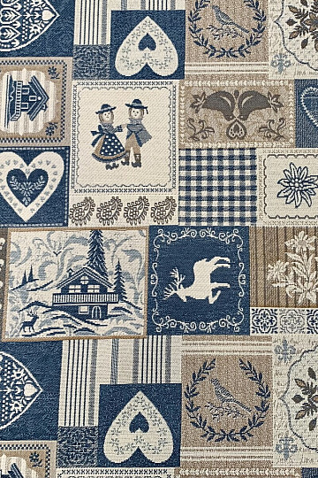 Dekorativna žakard tkanina PATCHWORK HEARTS BLUE