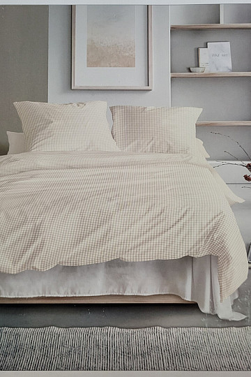 IRISETTE luksuzni pamučni saten BEŽ BIJELI KARIRANO