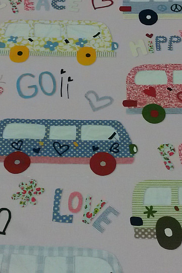 Dječja dekorativna tkanina HIPPIE CARS roza