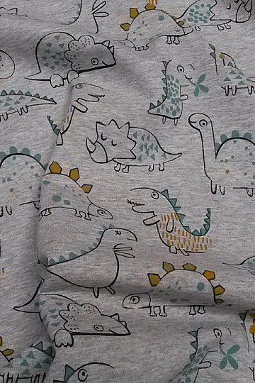 Pamučno pletivo DINOSAUR sivi print