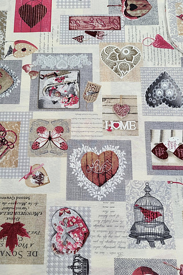 Dekorativna tkanina HEART SHABBY bordo