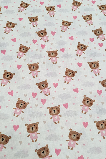 Pamučna tkanina LOVE BEAR roza