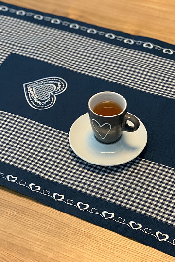 Vezeni stolnjak i šal COUNTRY STYLE plavi