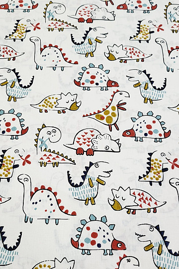 Pamučna tkanina DINOSAURI bijela