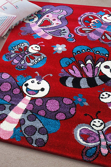 Dječji tepih BELLA Butterflies crveni