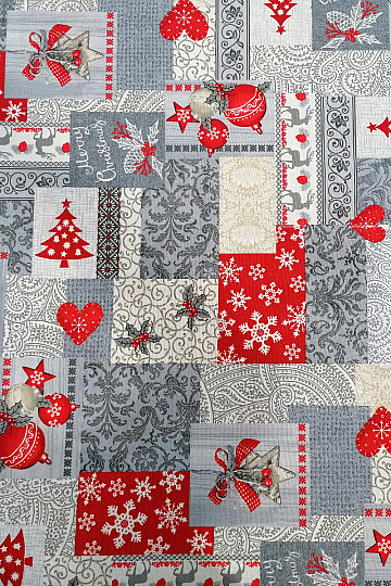 Dekorativna tkanina PATCHWORK Christmas siva