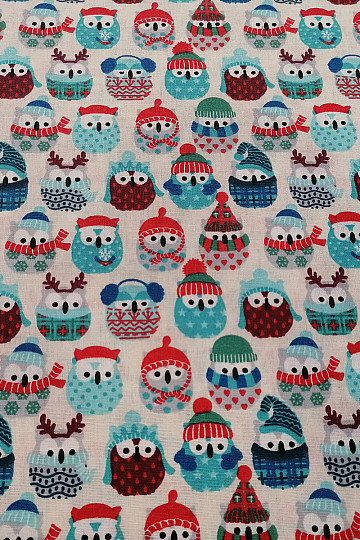 Pamučna tkanina OWLS IN WINTER plava