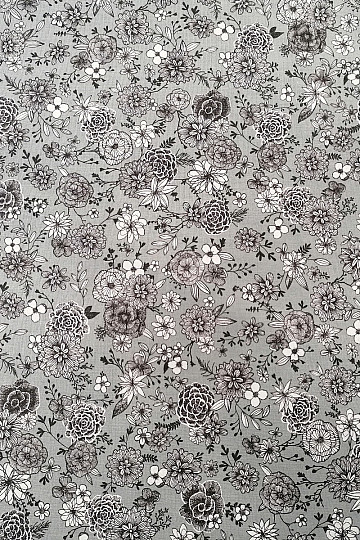 Pamučna tkanina FLOWERS FLORAL 4 siva