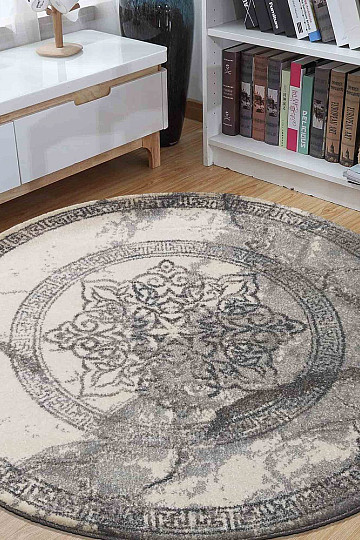 Moderni krug tepiha VISTA WHITE GREY