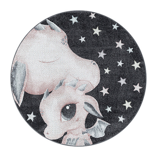 Okrugli dječji komadni tepih FUNNY zmaj roza