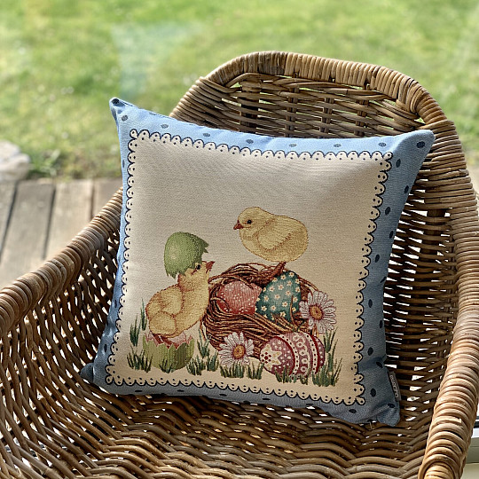 Goblen jastučnica EASTER CHICK plavi okvir