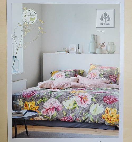 IRISETTE luksuzni pamučni saten MAGIC GRAU 11 CVIJEĆA U BOJI