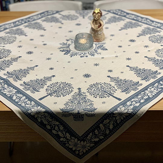 Tapiserijski stolnjak i šal FOLK CHRISTMAS plavi
