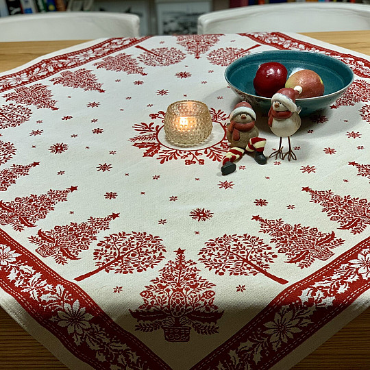 Tapiserijski stolnjak i šal FOLK CHRISTMAS crveni