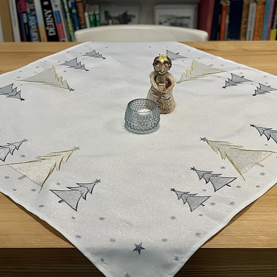 Vezeni stolnjak i šal GREY GOLDEN TREES