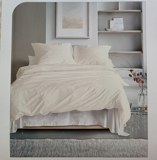 IRISETTE luksuzni pamučni saten BEŽ BIJELI KARIRANO