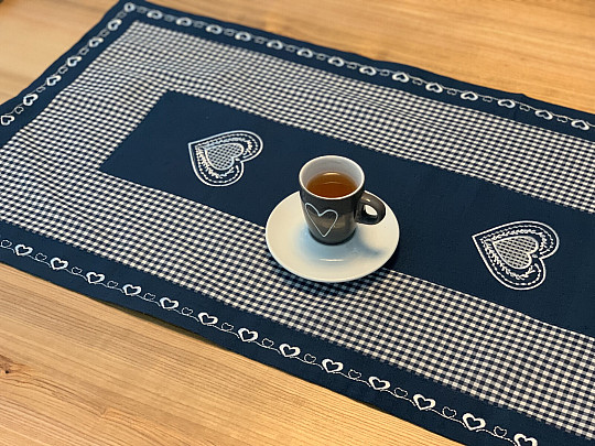 Vezeni stolnjak i šal COUNTRY STYLE plavi