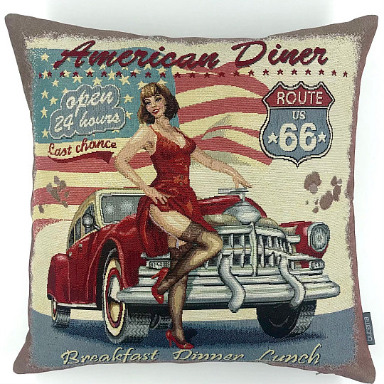 Navlaka za jastuk od tapiserije AMERICAN DINER ROUTE 66