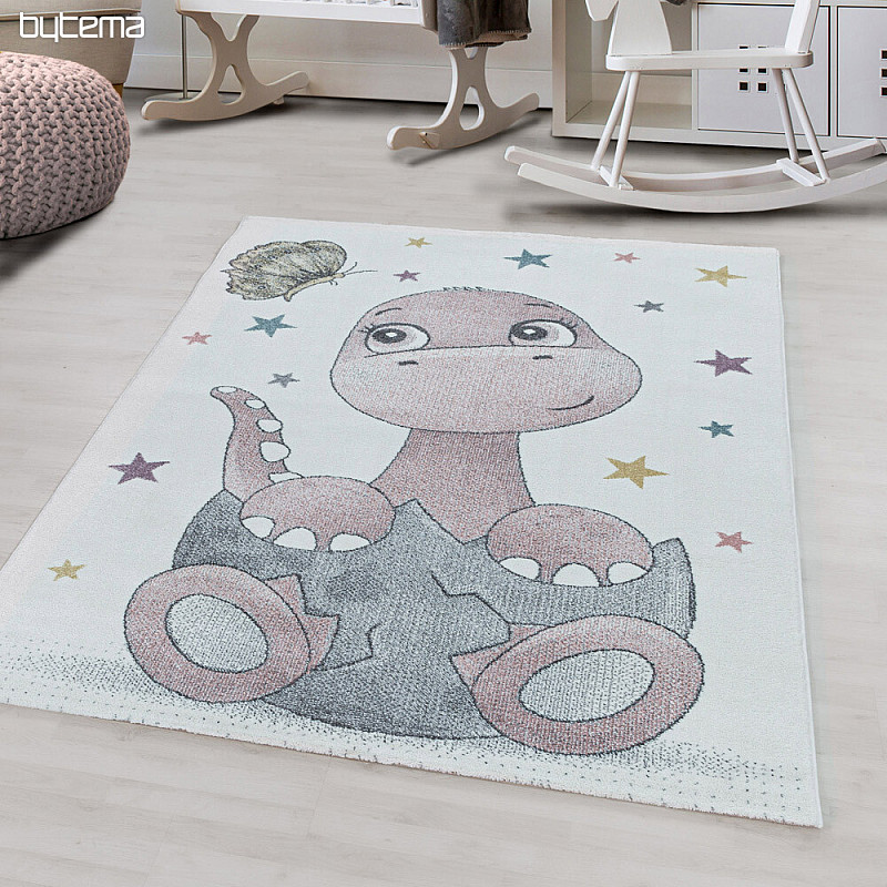 Luksuzni dječji komadni tepih FUNNY DINOSAURS PINK