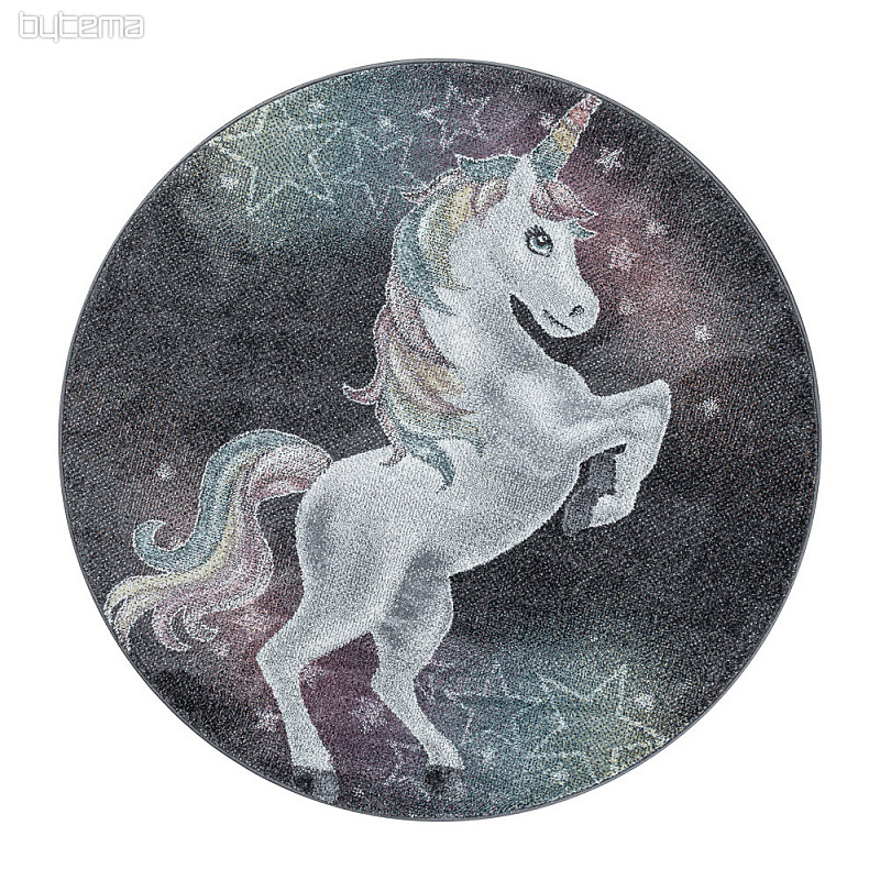 Okrugli dječji komadni tepih FUNNY unicorn sivi