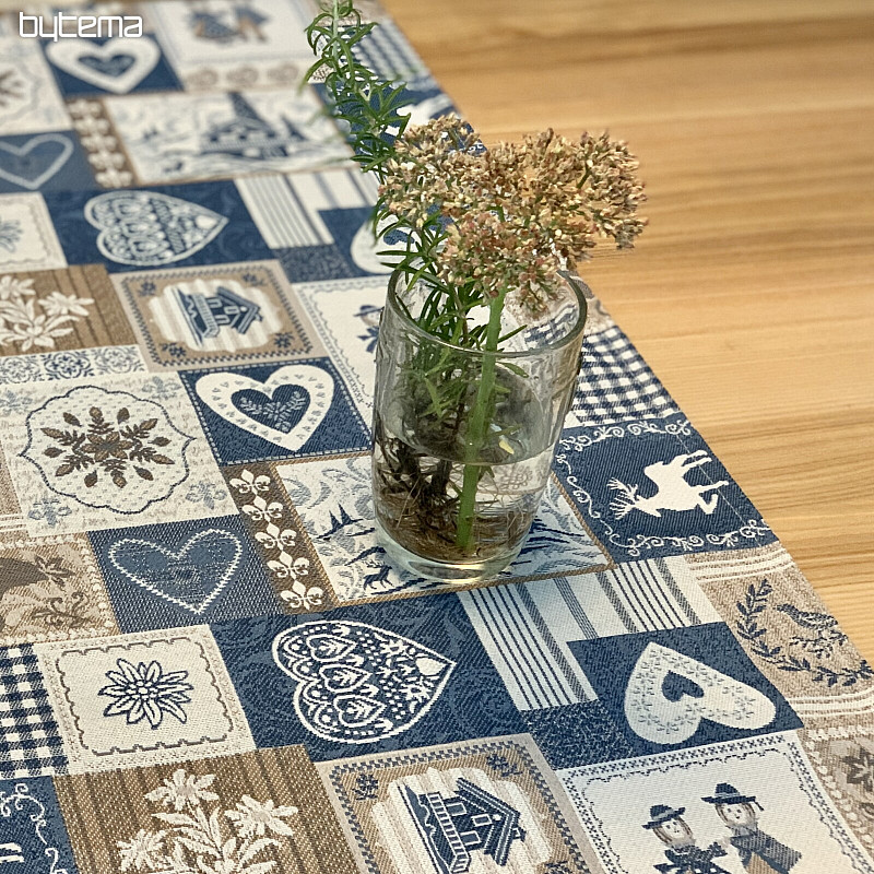 Goblen stolnjak, šal PATCHWORK SRDCE plavi