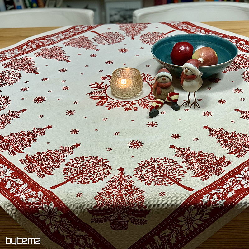 Tapiserijski stolnjak i šal FOLK CHRISTMAS crveni