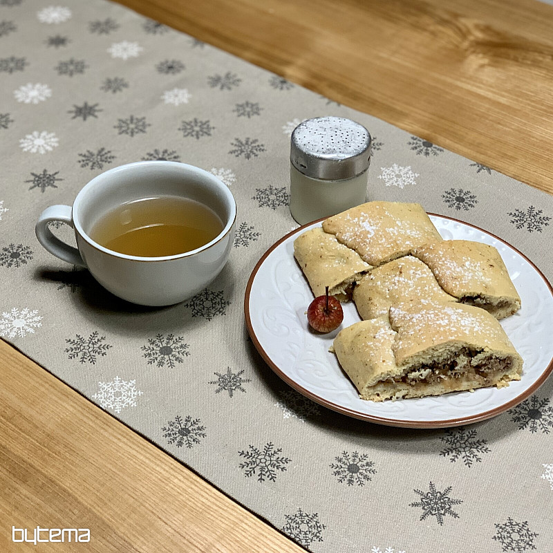 Božićni stolnjak i šal PAHULJICE SIVO-BIJELE