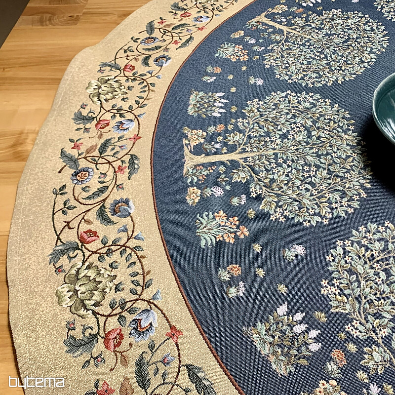 Okrugli tapiserijski stolnjak DRVO SREĆE plavi