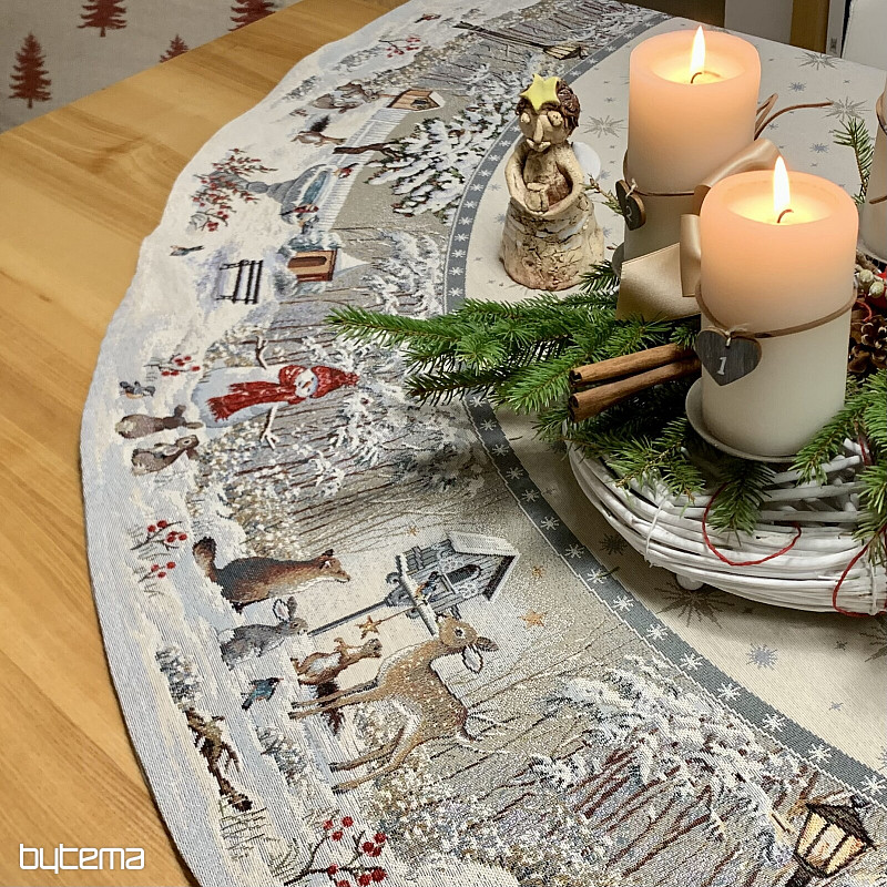 Okrugli božićni tapiserijski stolnjak NOĆ ZIMA