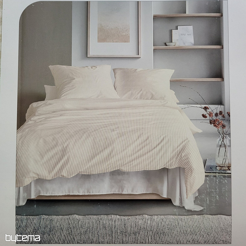 IRISETTE luksuzni pamučni saten BEŽ BIJELI KARIRANO