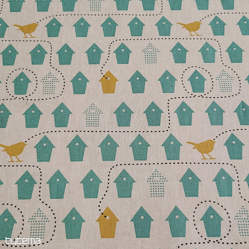 Pamučna tkanina KUĆICE ZA PTICE