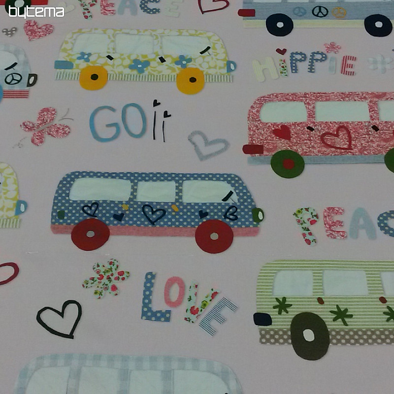 Dječja dekorativna tkanina HIPPIE CARS roza