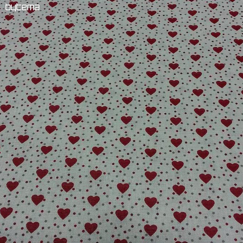 Pamučna tkanina MINI HEART 01 krem, crveno srce
