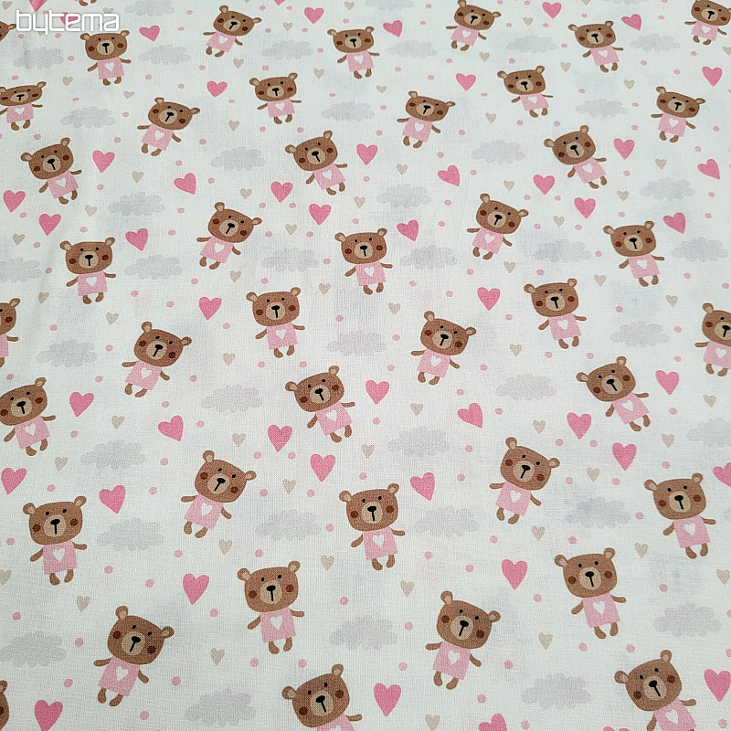 Pamučna tkanina LOVE BEAR roza
