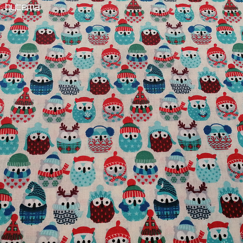 Pamučna tkanina OWLS IN WINTER plava