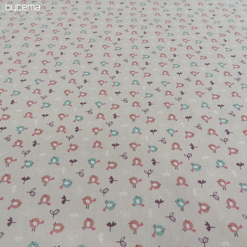 Pamučna tkanina MIOU bež ptice