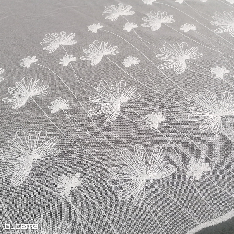 Luksuzna izvezena bijela zavjesa s cvijećem 11749/0001