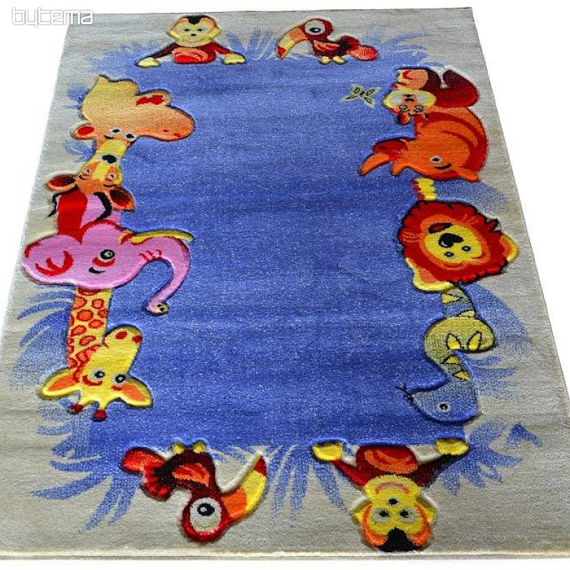 Dječji tepih KIDS SAFARI krem-plavi