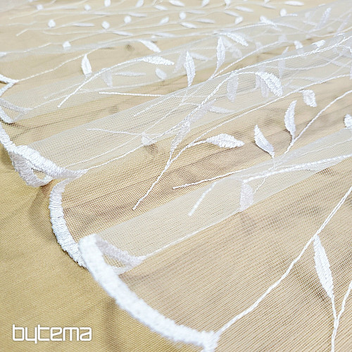 Vezena zavjesa 527 BIJELA S LISTIĆIMA