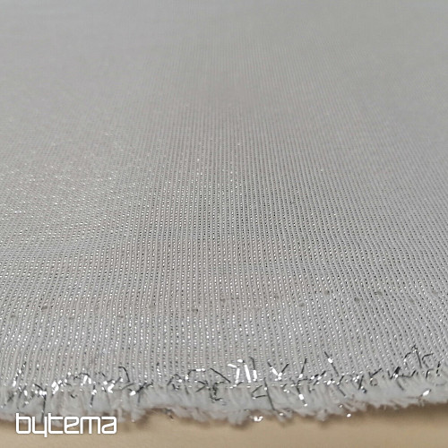 Božićna ukrasna tkanina Djed Mraz s lureksom bijelo-srebrna