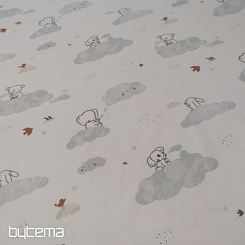 Pamučna tkanina Životinje na oblaku - bijela