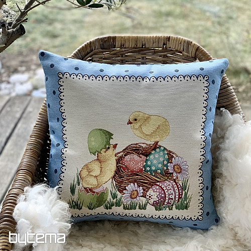 Goblen jastučnica EASTER CHICK plavi okvir
