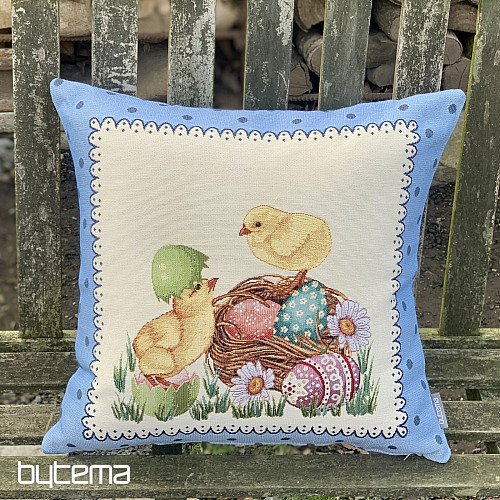 Goblen jastučnica EASTER CHICK plavi okvir