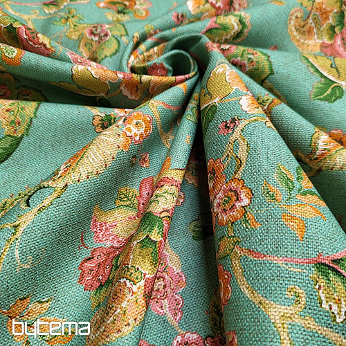 Dekorativna tkanina INDIAN FLOWERS tirkiz