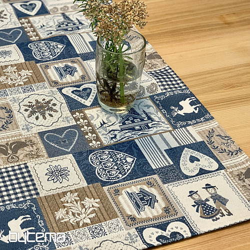Goblen stolnjak, šal PATCHWORK SRDCE plavi