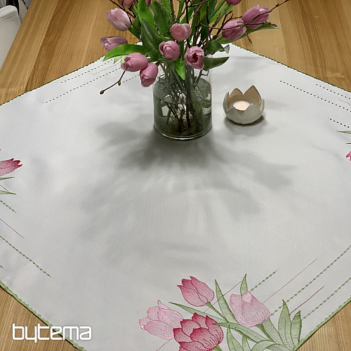 Vezeni stolnjak i šal Ružičasti tulipani