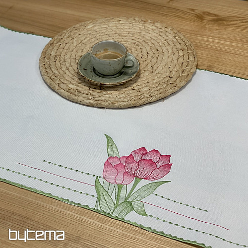 Vezeni stolnjak i šal Ružičasti tulipani